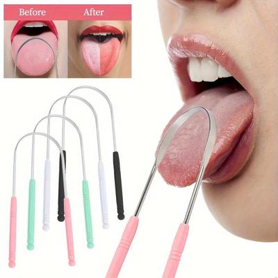 Stainless Steel U-Shaped Tongue Scraper and Brush Oral Cleaner