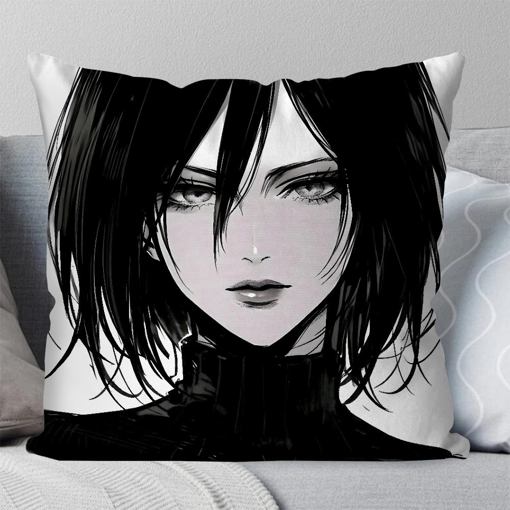 Mikasa Ackerman Anime Attack On Titan Pillow Case Square Pillow Bedroom Sofa LeisureComfortCar Living Room Home Decoration 40X40