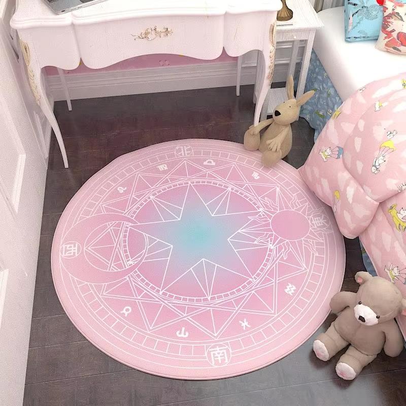 Bedroom Decor Pink Magic Star Array Carpet Living Room Balcony Non-slip Floormats Cartoon Circular Bedside Area Carpets Rugs
