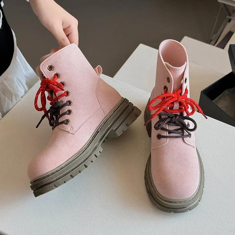 Fashion New British Style Boots Women Shoes Autumn New Casual Lace-up Women's High Top Boots Non-slip Thick Sole Outdoor Hiking Boots