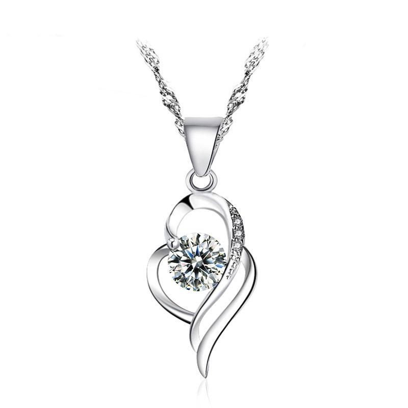 S925 Sterling Silver Heart Necklace with Zirconia Diamonds - 'I Love You At First Sight' Ocean Heart Jewelry