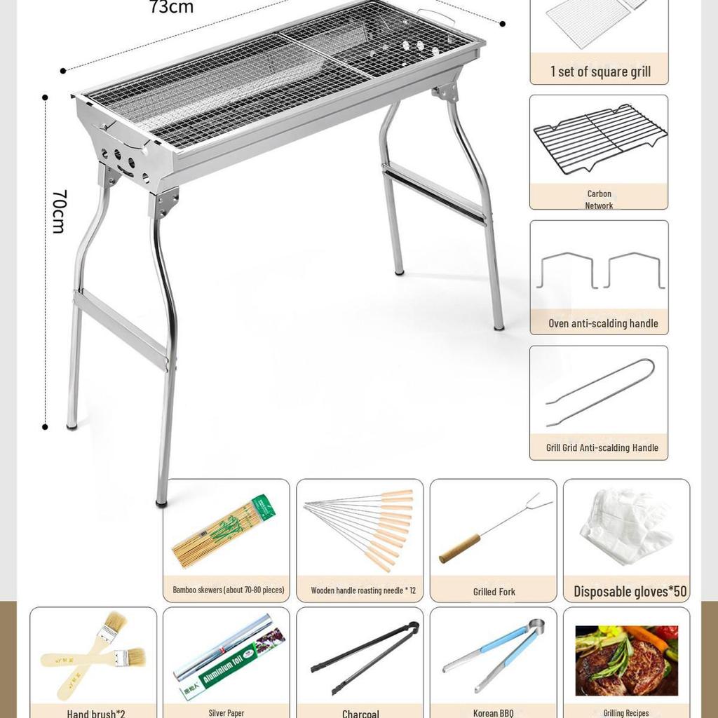 Μεγάλη Φορητή Πτυσσόμενη Ψησταριά Μπάρμπεκιου με Κάρβουνο από Ανοξείδωτο Ατσάλι για Εξωτερική και Οικιακή Χρήση