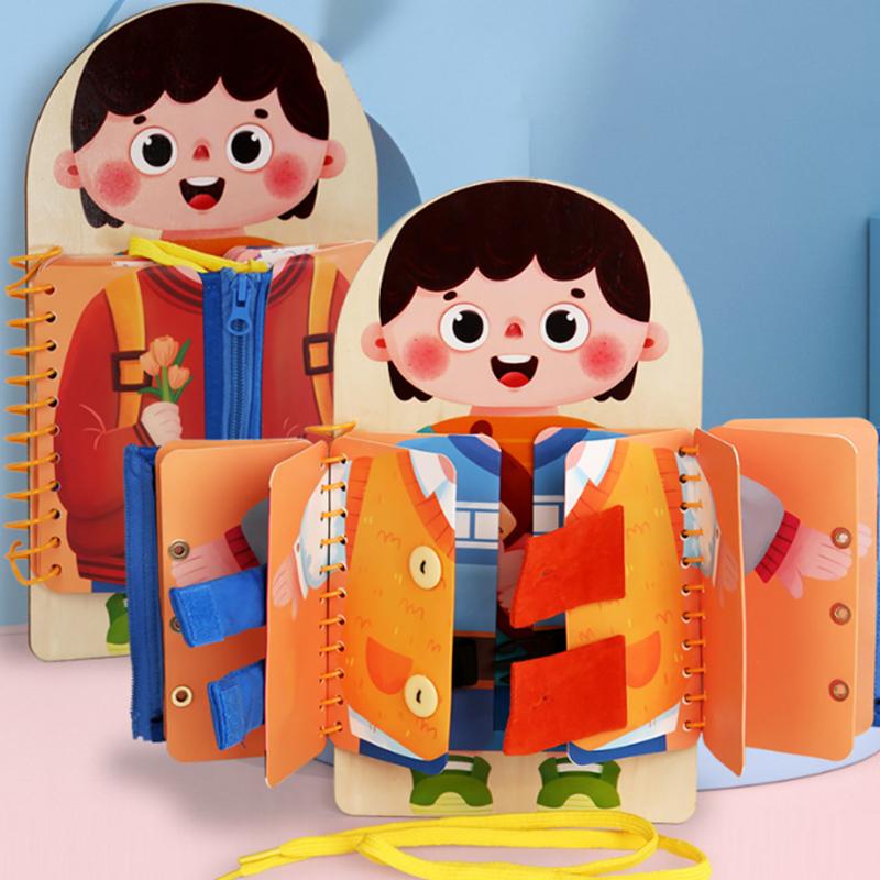 

Многослойная деревянная доска для детей Монтессори, игры для раннего образования, тихие книги для малышей, сенсорные игрушки, практика одевания