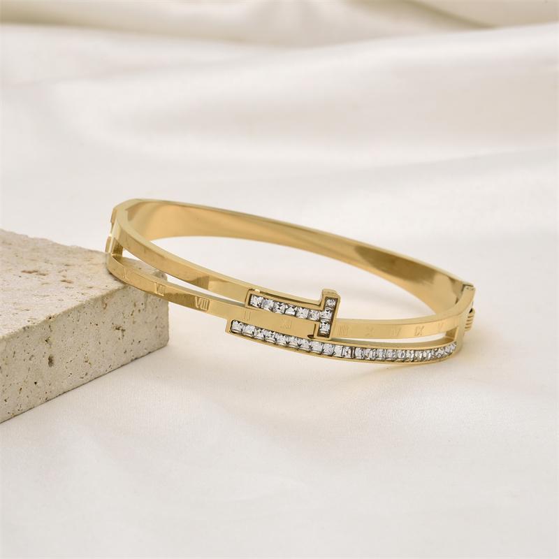 

Браслет из нержавеющей стали с радужным кубическим цирконием и римскими цифрами, блестящая цветная цепочка-манжета из кристаллов для женщин 18cm