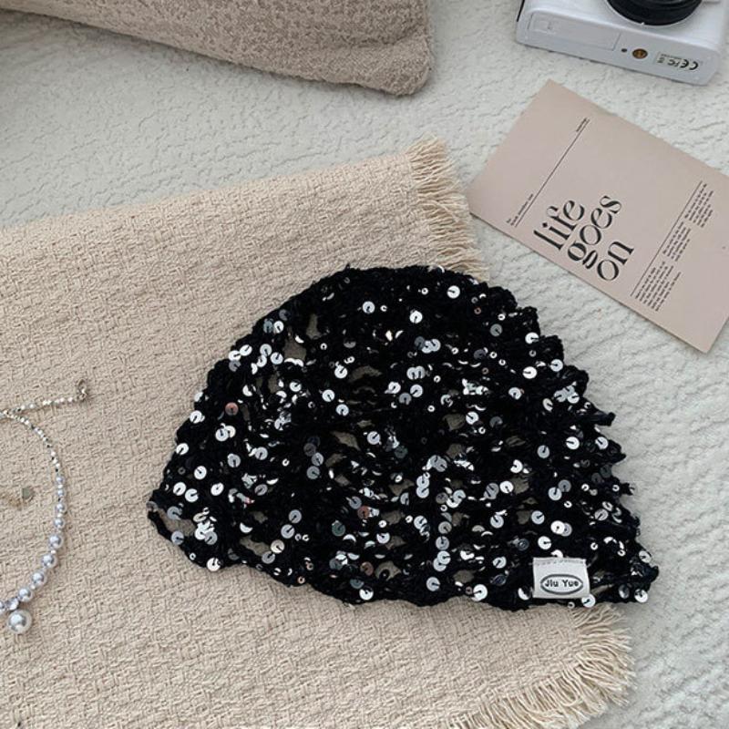 Versatile Sequined Knit Beanie and Triangle Scarf Belt Set for Fashionable Winter Dressing