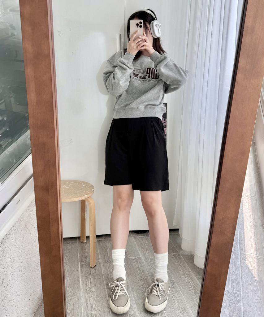 Ppaeppae Back Elastic Two-Pintuck Wide Fit Knee-Length Bermuda Pants
