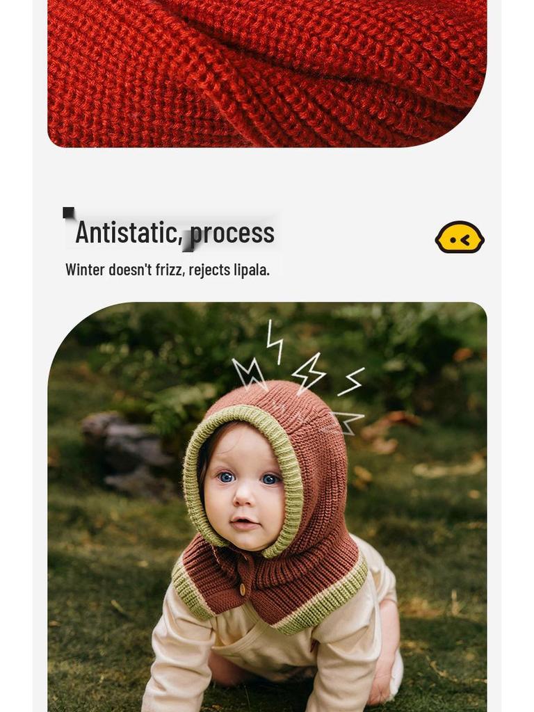 Lemon Baby Wool Knit Hat & Shawl Set - Warm, Windproof Autumn/Winter Infant Cap