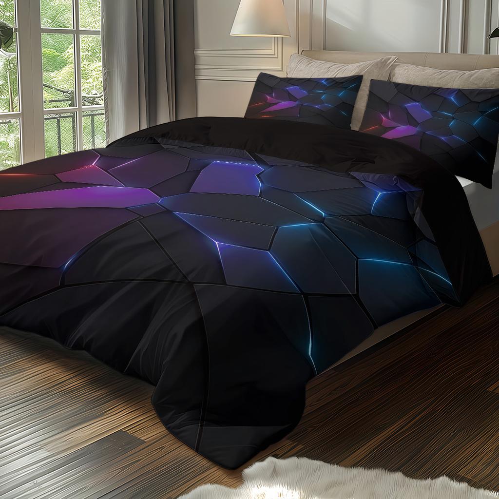 Cool Geometric Bed Three-Piece Quilt Cover Metal Pattern Digital Printing Bedding Set