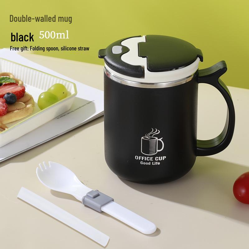 

304 Stainless Steel Thermos Cup with Lid for Oatmeal, Soy Milk, or Soup - Ideal for Students and Office Workers. 500ml чёрный