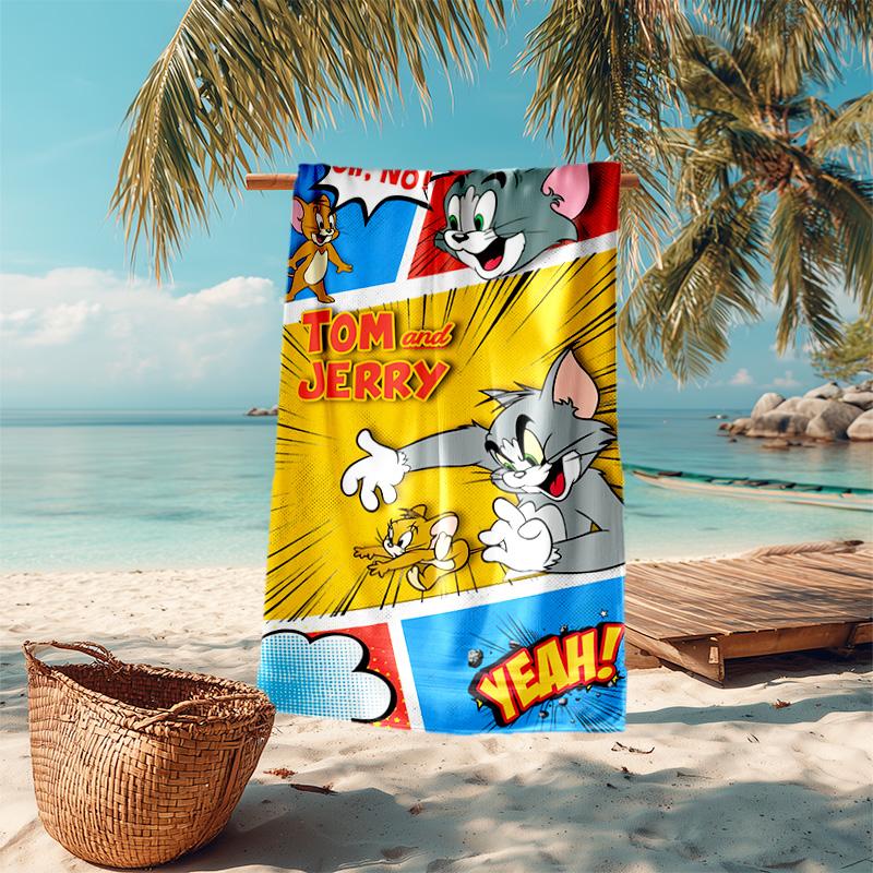 Tom Jerry Hug Cartoon Cat Mouse Soft Beach Towel Outdoor Vacation Beach Towel Outdoor Absorbent Bath Towel Blanket Beach Towel
