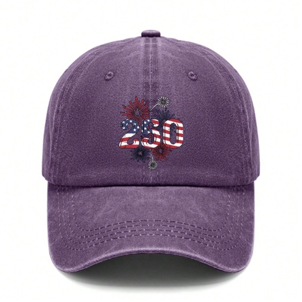 Vintage Washed Baseball Hat Unisex - USA Flag "250" Print Polyester Adjustable Sun Cap Breathable Patriotic Streetwear Outdoor Sports Cap For