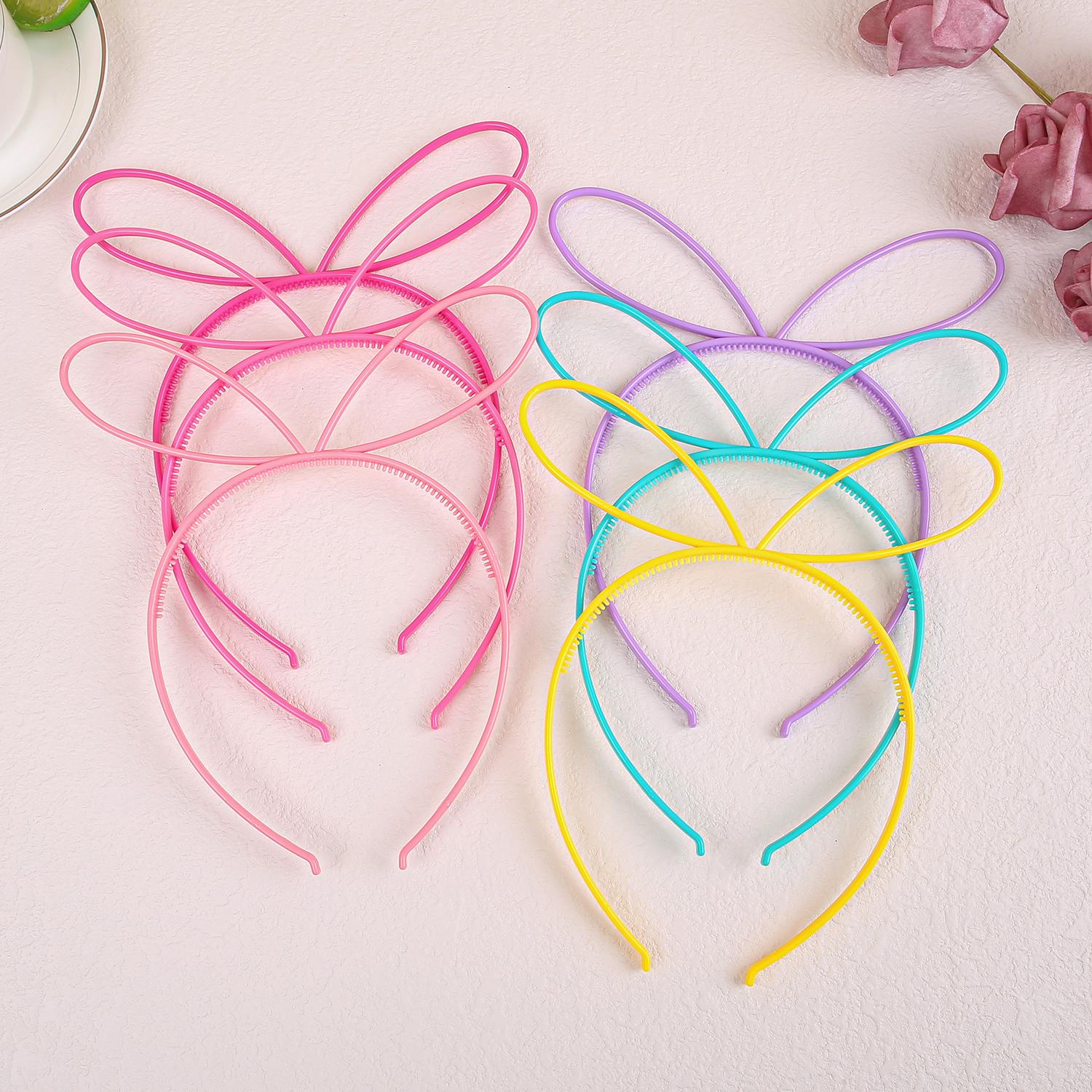 

6/12 шт. Повязки на голову с кроличьими ушками для девочек, повязка на голову конфетного цвета, пластиковые зубчики, резинки для волос, семейное украшение, аксессуары для волос для вечеринки
