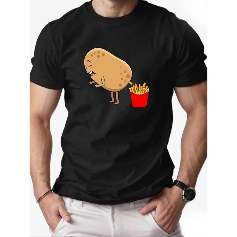 Potato & Fries Humor Graphic T-Shirt,Soft Breathable & Fade-Resistant, Classic Fit for Daily Casual Wear