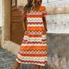 Damen Kurzarm Print Midi Kleid Rundhalsausschnitt Lockerer Schnitt Sommer Freizeitkleid mit Taschen für den täglichen Gebrauch