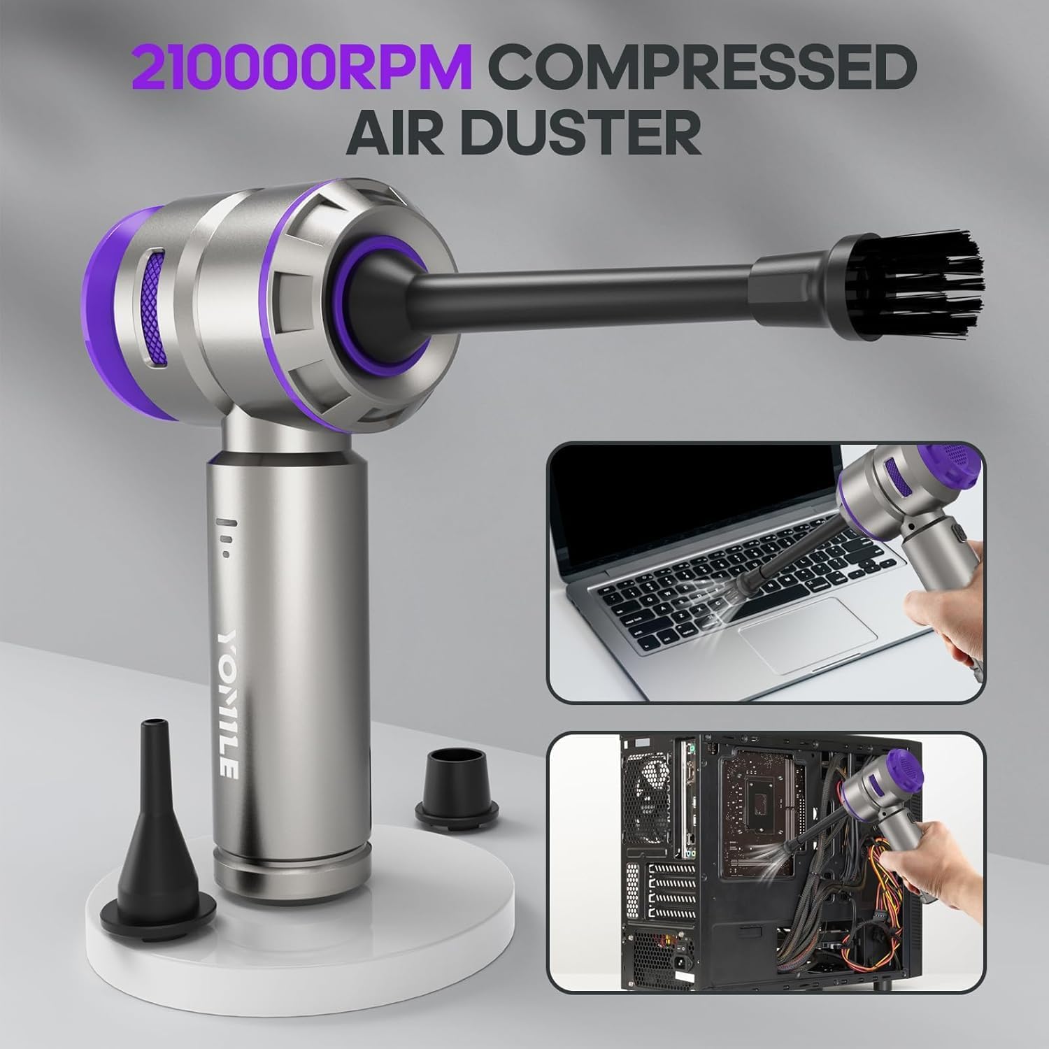 Electric air Duster - 2 in 1 210000RPM Brushless Air Duster & 21000PA Car Vacuum 9000mAh Battery Air Blower Wireless Handheld Vacuum for Car,Office