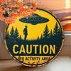 8x12 Inch Alien UFO Caution Metal Tin Sign Vintage Retro Funny Warning Wall Decor for Kitchen