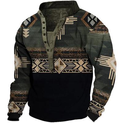 Großes Herren-Sweatshirt mit 3D-Digitaldruck und Henry-Kragen für Frühling und Herbst, lässiges Outdoor-Fahrrad-Sweatshirt auf Lager
