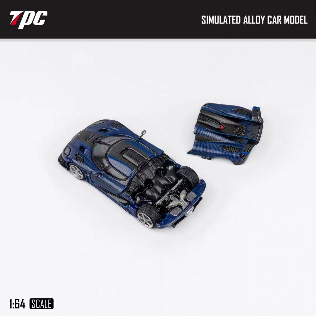 

TPC 1:64 Regera One:1 Carbon Fiber Edition Alloy Open Hood Diecast Model Car синий