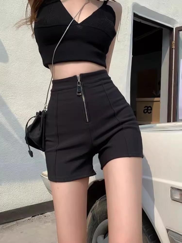 

Женские черные шорты А-силуэта с высокой посадкой: Мода Весна/Лето 2025, Стройнящий Свободный Дизайн с Широкими Штанинами L чёрный