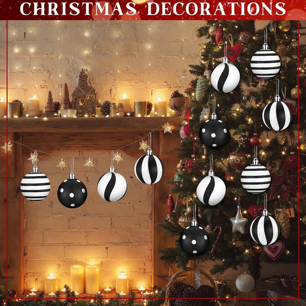 24 Weihnachten Schwarz Weiß Kugel Party Baum Dekorationen Kunststoff Bemalte Ornamente 6cm Gestreifte Punkt Hängende Kugeln