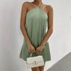 European and American new solid color neck backless off-the-shoulder fashion skirt, beach casual home loose dress