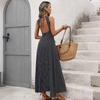 European and American Lace-up Halter Long Skirt New Summer Elegant Polka Dot Sleeveless Dress Women