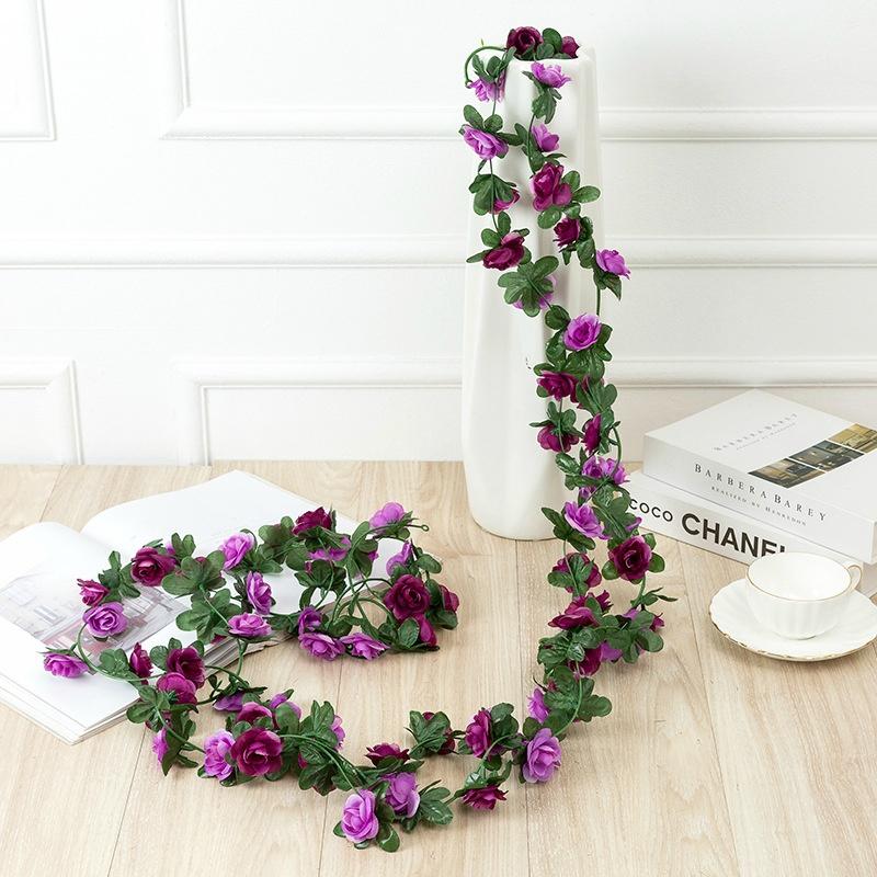 2.5m Rose Artificial Silk Ideal For Wedding Garland Fake Plant Flowers Vine Household Room Wedding Wall Hanging Garden Arch DIY Decoration