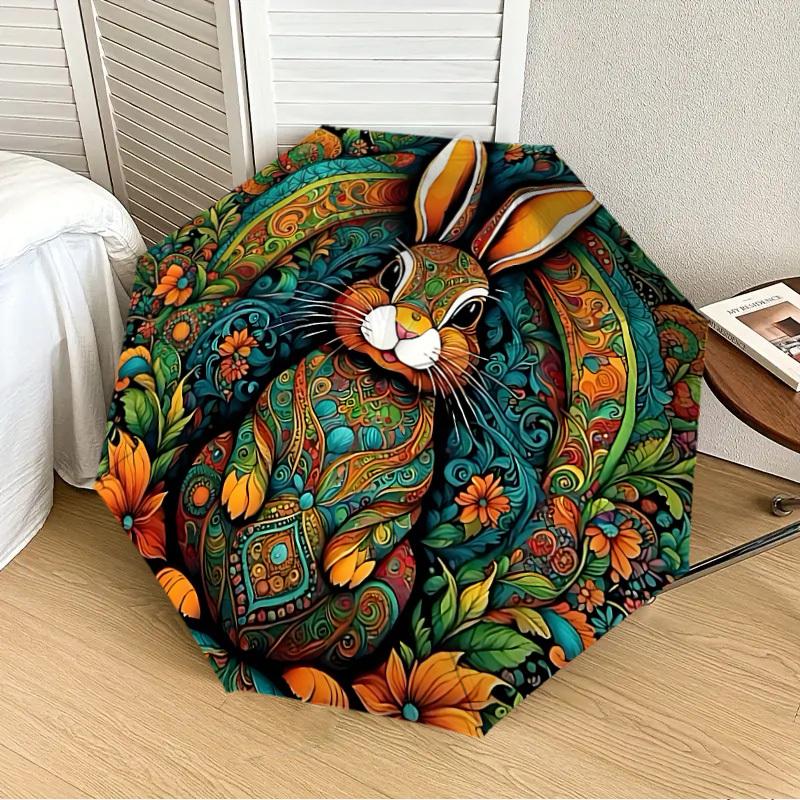 

1PC Bunny Print Automatic 8-Bone Folding Umbrella - Durable Polyester & Iron Frame,Userfriendly Operation yy250929192