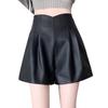 Women's Fall Winter Outer Wear High Waisted Slimming A-Line Wide Leg PU Leather Shorts Casual Pants Mini Shorts Versatile Slim Fit Hot Pants