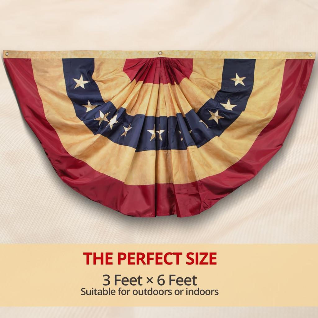 ANLEY Vintage Style US National Pleated Fan Flag, 3x6 Ft American Bunting Flags Patriotic Stars & Stripes - Sharp Color Fade Resistant Canvas Header