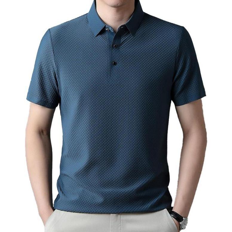 Summer New Men's Short-sleeved T-shirt Polo Shirt Lapel Button European and American Heavy Casual T-shirt