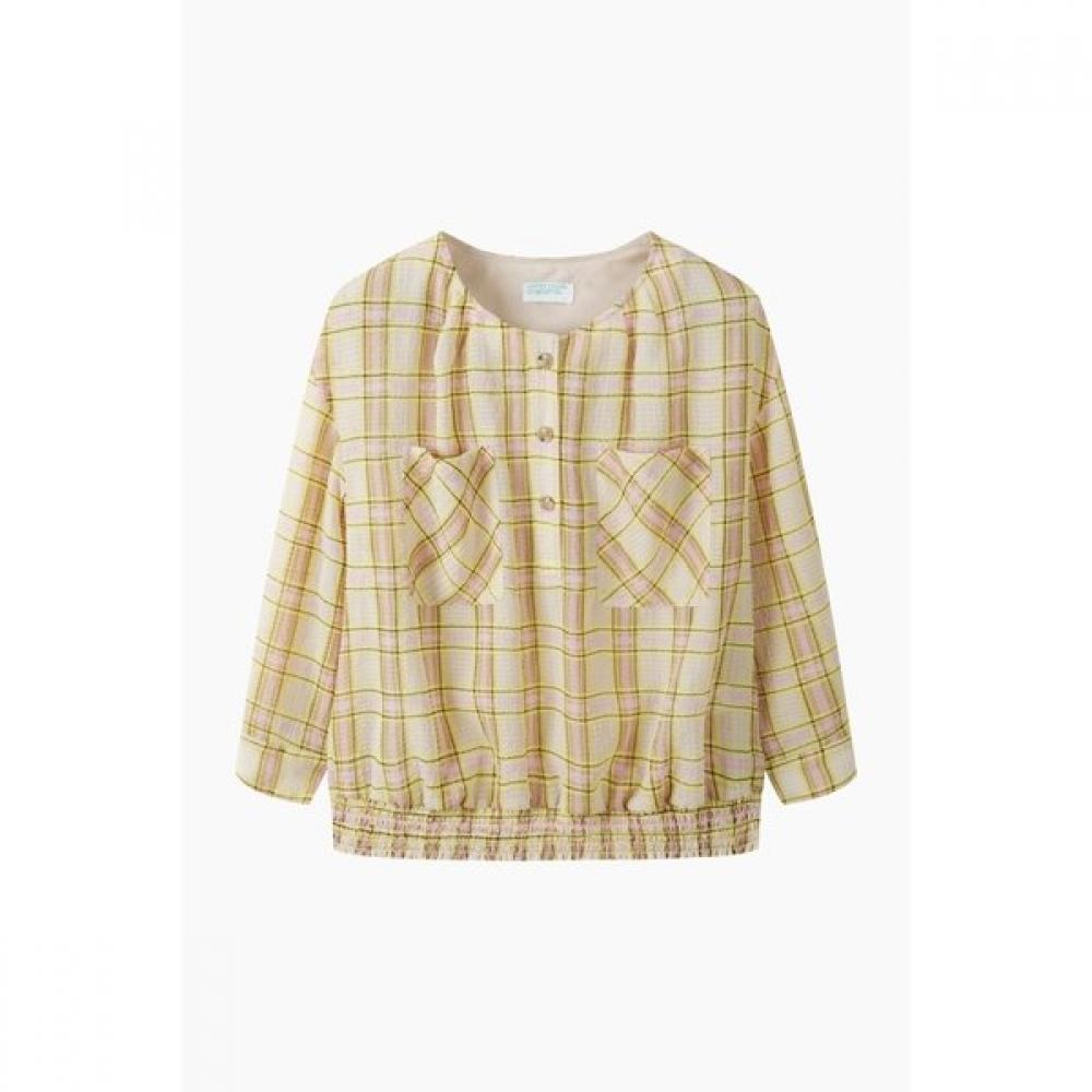 Benetton Smoking Hem Check Sheer Blouse Babl96631