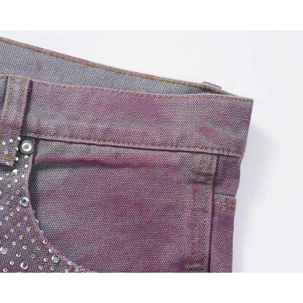 Streetwearové volné džínové šortky s celoplošným potiskem z kamínků pro muže, s roztrhanými dírami, prané, krátké, ležérní, volné, pětikapsové