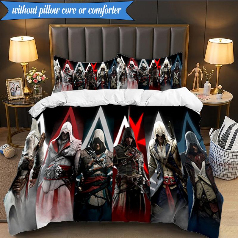 3PCS Assassin Game Bedding Set Duvet Cover Closure Includes 1 Duvet Cover & 2 Pillowcases for All Seasons Bedroom Decor Christmas Fan gifts
