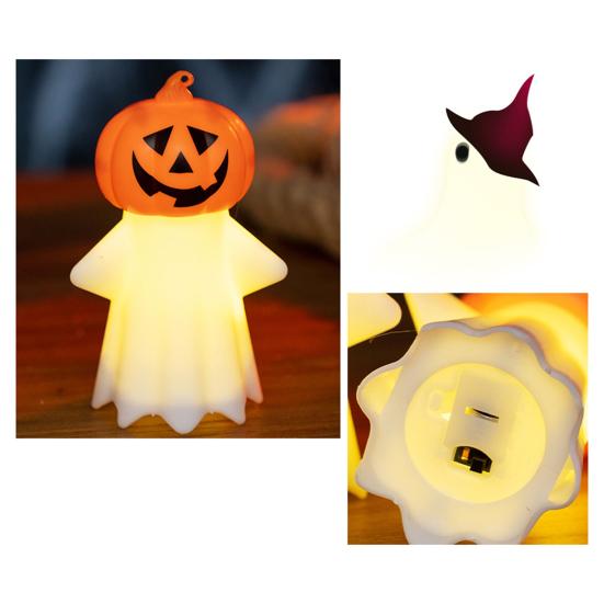Halloween Pumpkin Ghost Night Light Battery Operated Ghost Lamp with Pumpkin Head Decorative Bedside Lamp for Home Dorm Decor