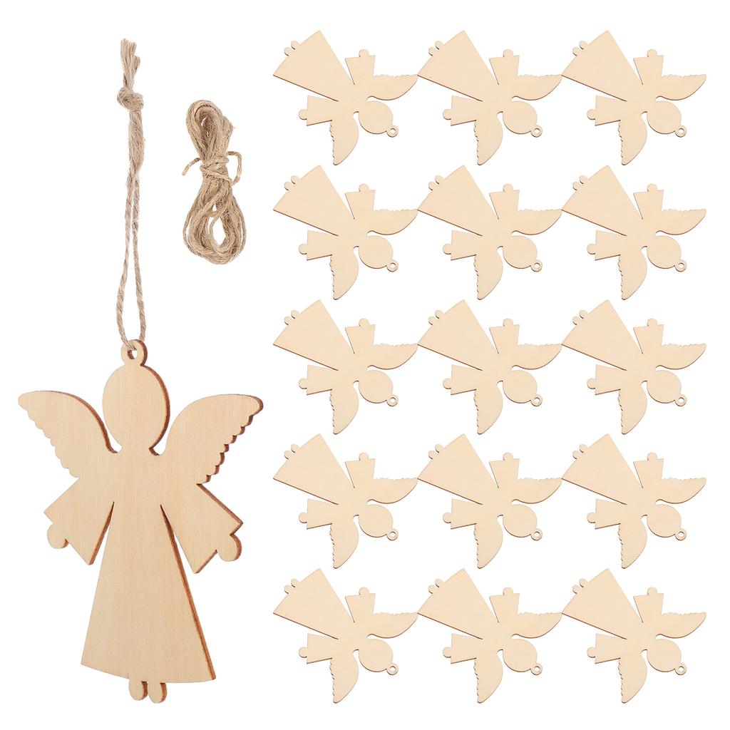20Pcs Blank Wooden Angel Ornaments for DIY Projects Christmas Wedding Birthday Decorations 10.5x9cm Wood Ornaments