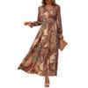 Women's Long-sleeved V-neck Waist Plus Size Printed Dress