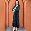 Women's Plus Size Printed Velvet Dress Autumn Loose V-neck A-line Long Casual Dress
