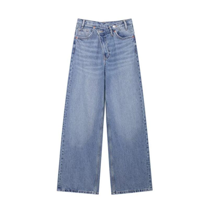 

European Style Double-Breasted Wide-Leg Women s Jeans with Waist-Cinching Design – New Spring Arrival Large светло-синий