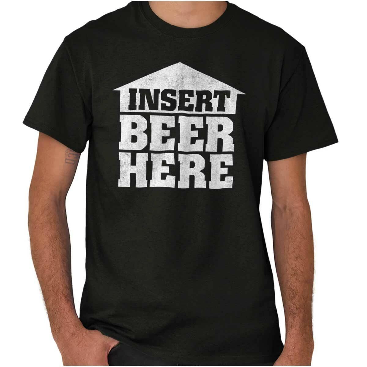Funny Insert Beer Here Drinking Saying Gift Womens or Mens Crewneck T Shirt Tee L