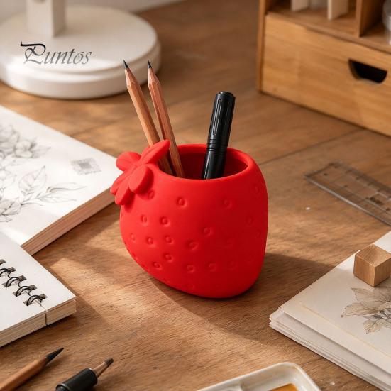 Realistic Fruit Shaped Pen Storage 3D Printed Strawberry Holder, Creative Desktop Organizer for Pencils and Makeup Unique Office Supplies Women