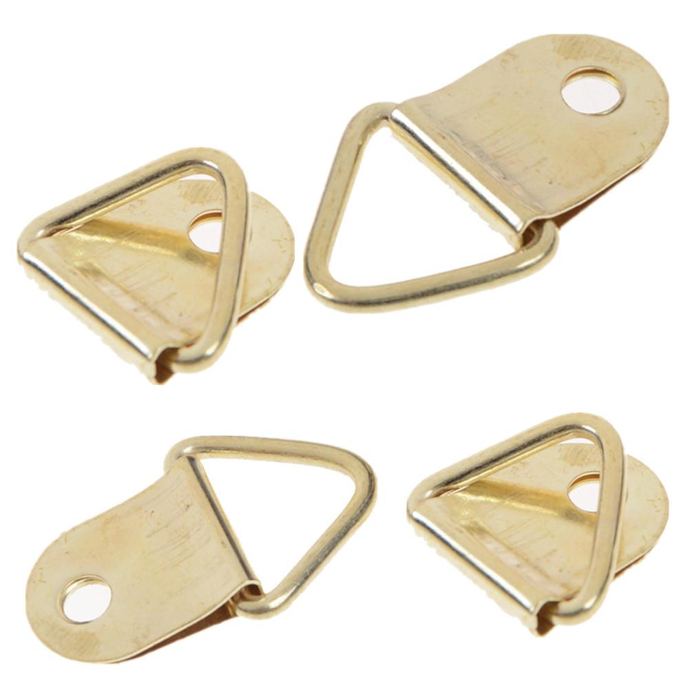 10Pcs D Ring Hooks Golden Brass Triangle Photo Picture Frame Wall Mount Hangers