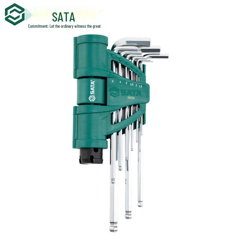 SATA 09124 9-Piece Extra Long Ball End Hex Key Wrench Set 9-Piece Set