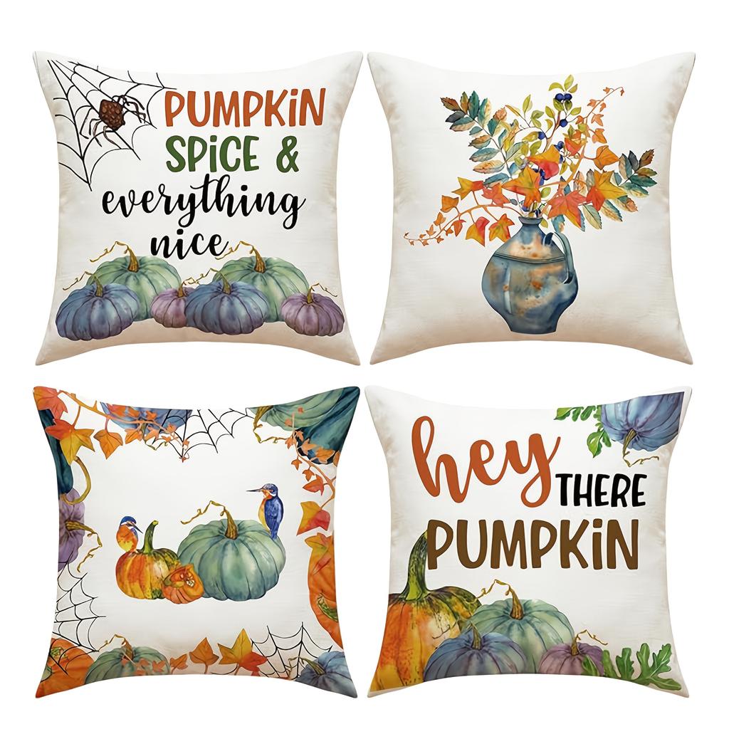Home Decor Hey There Pumpkin And Fall Elements Design Pattern Cushion Cover Suitable For Sofa Bedroom Car Pillow Cover