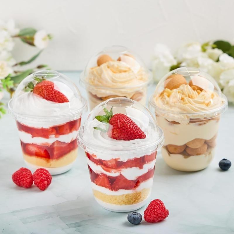 50PCS Disposable Transparent Plastic Cups with Lids Pudding Dessert Cups Juice Coffee Ice Cream Party Christmas Supplies