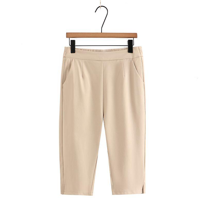 

Summer K-style New Arrival Casual Thin Suit Pants Plus Size Ladies Elastic Waist Small Slit Elastic plus Size Slimming Cropped Pants Khaki 3XL Recommended 75.00 kg-85.00 kg