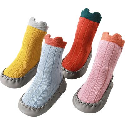 1 Pair Of Baby Socks Cotton Stitching Solid Color Leather Bottom Non-Slip Toddler Socks