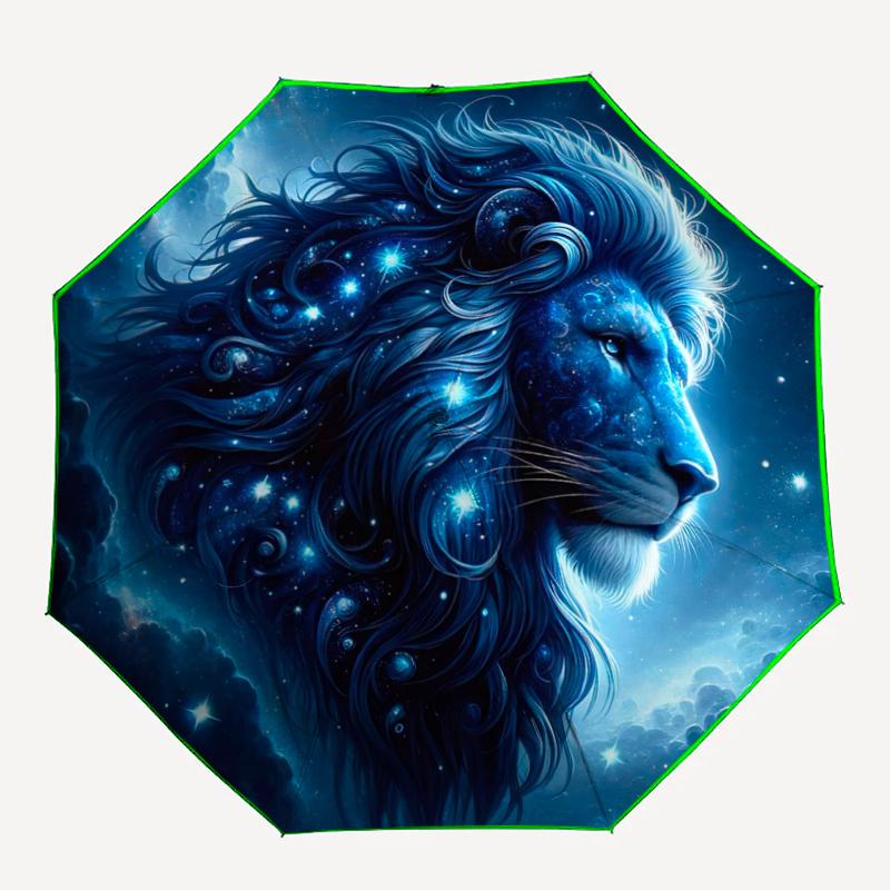 1pc Starry Sky Majesty Lion Pattern Beautiful Looking Automatic Folding Umbrella, 3 Folding, 8 Iron Frame Design, Durable and Suitable for Travel