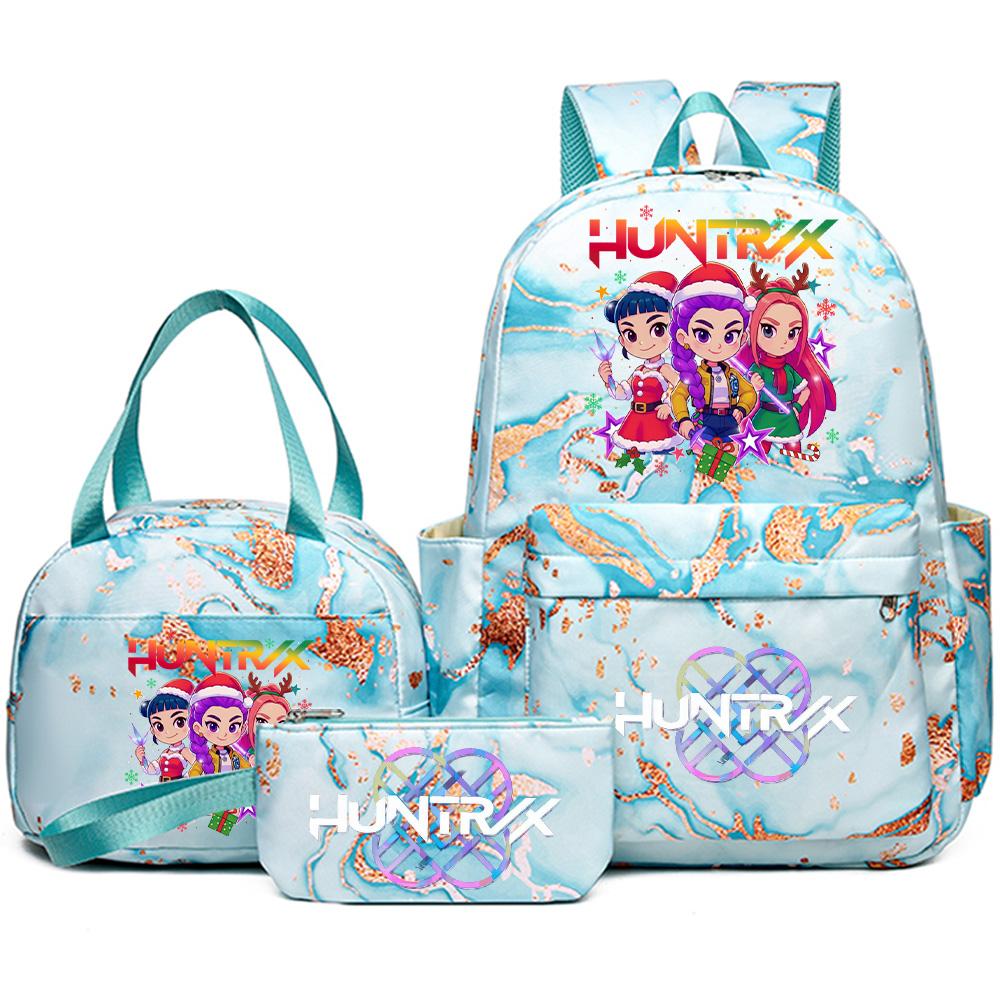 3Pcs/set Christmas Kpop Printed Backpack with Handbag Pencil Case for Teenager Student Girl Boy Bookbag Schoolbag Large Capacity Travel Bag Kid Gift