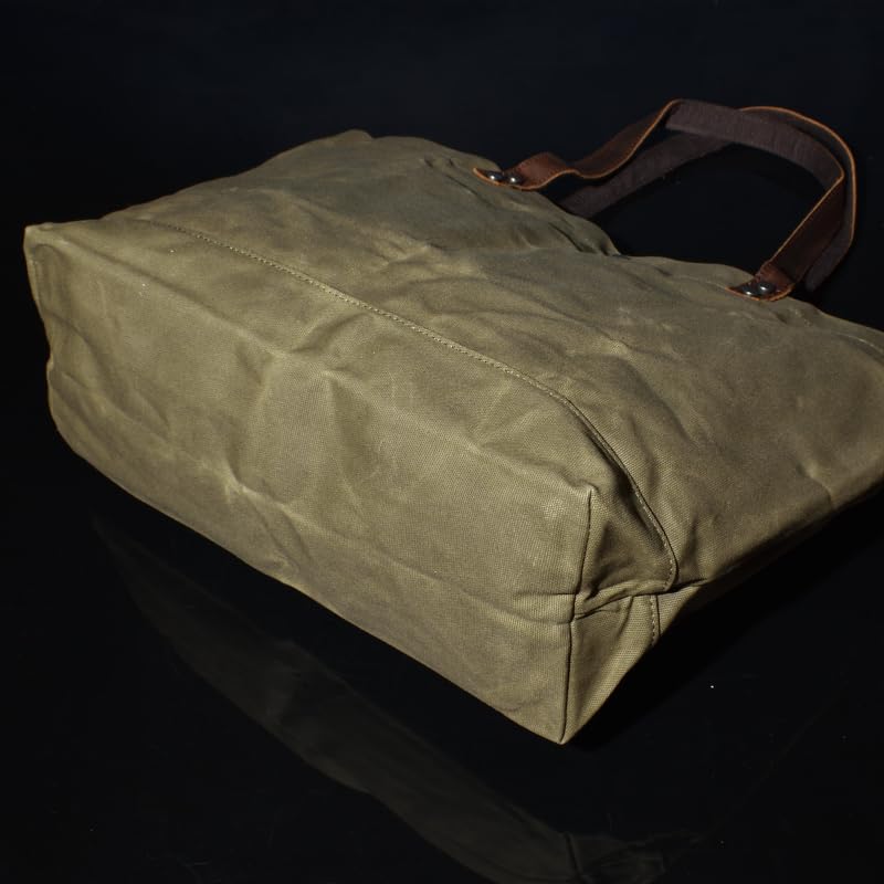 Eight Boar Big Size Dodeka Tote Bag, Genuine Cowhide Leather and Oilwax Canvas, Military-Style Boston Tote BagMother's Bag (Green)